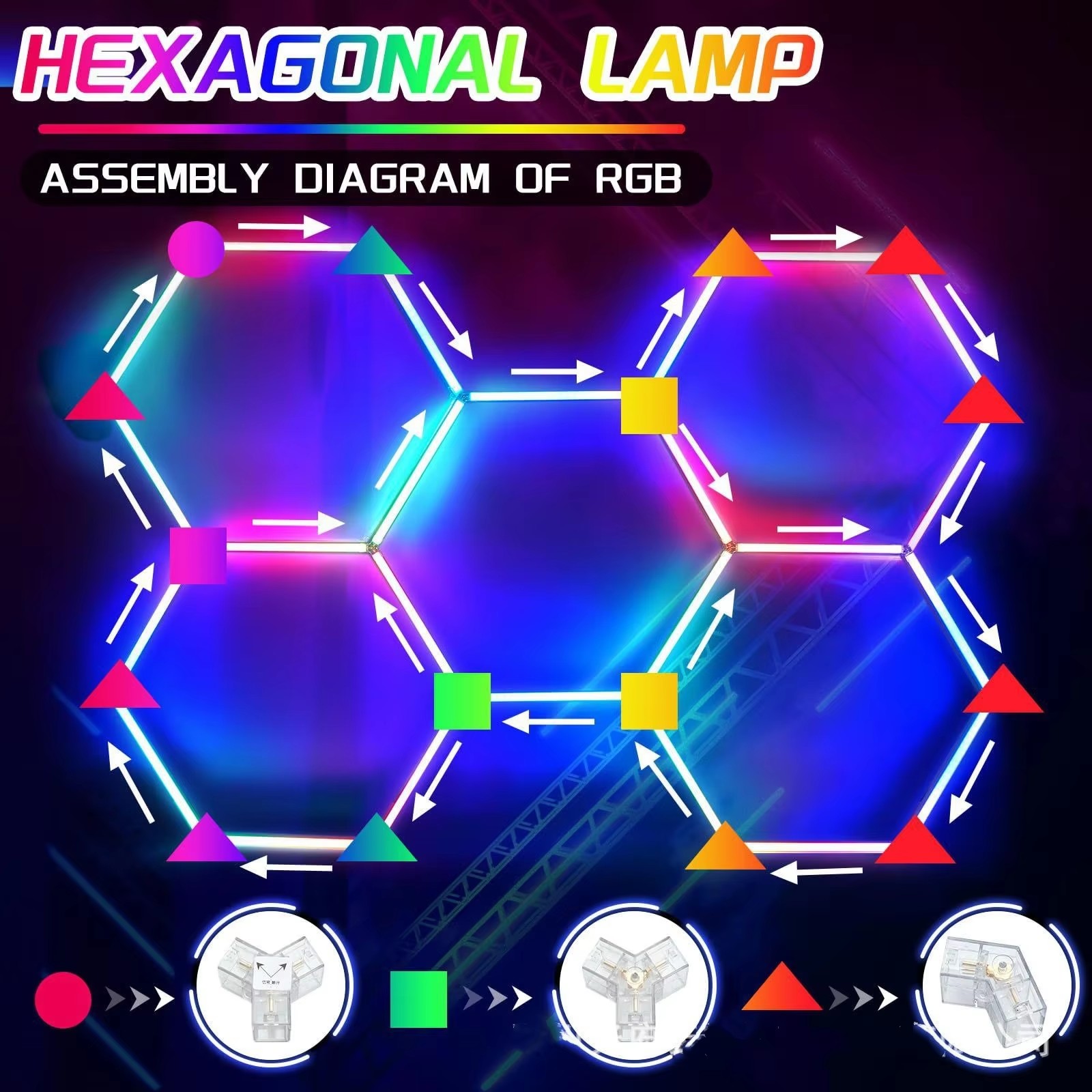 Home Gym Neon Sign - RGB Hexagon LED Lights with Remote,